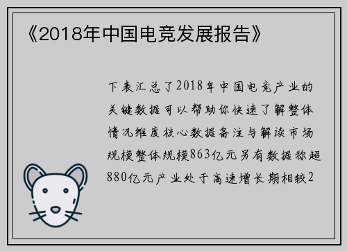 《2018年中国电竞发展报告》